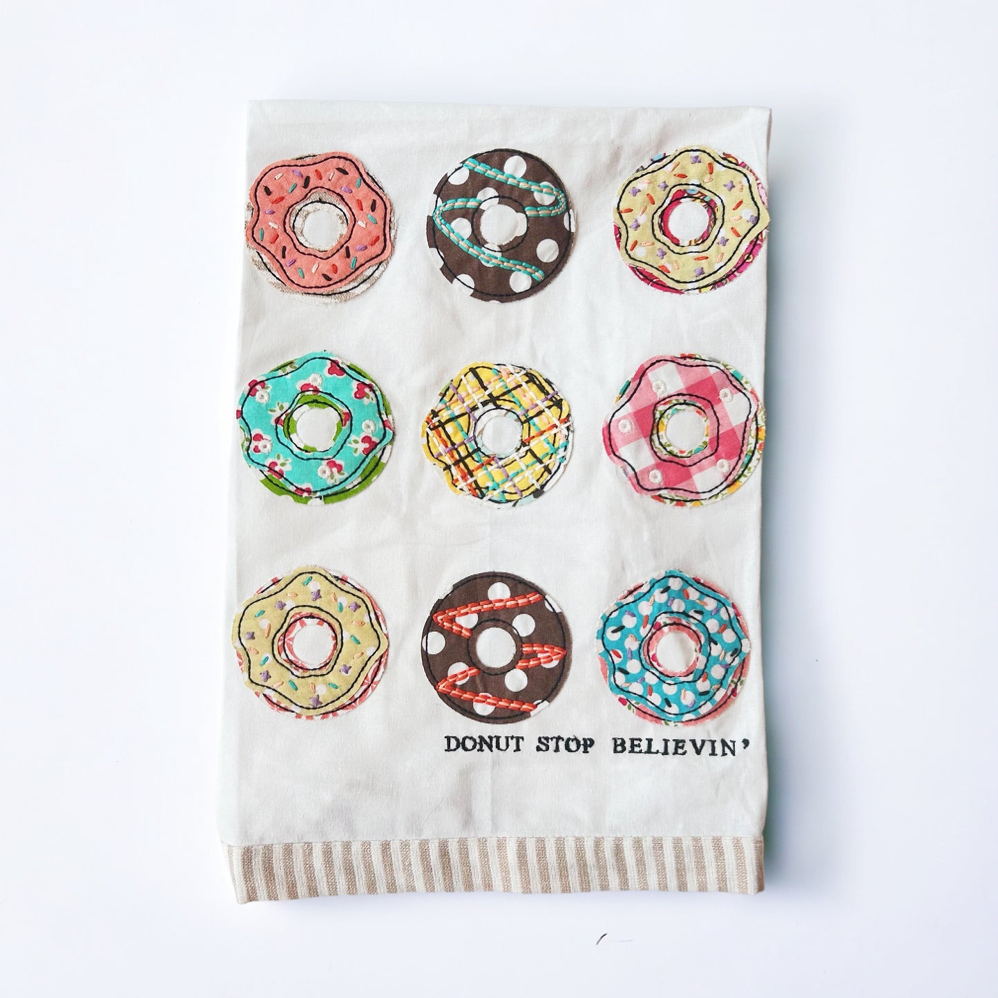 Donut Stop Believin' Patchwork Kitchen Towel