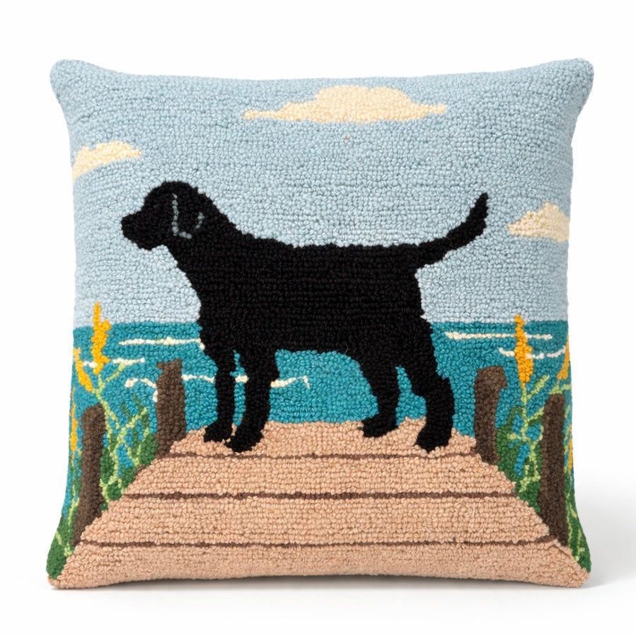 Lab on the Dock Hooked Pillow