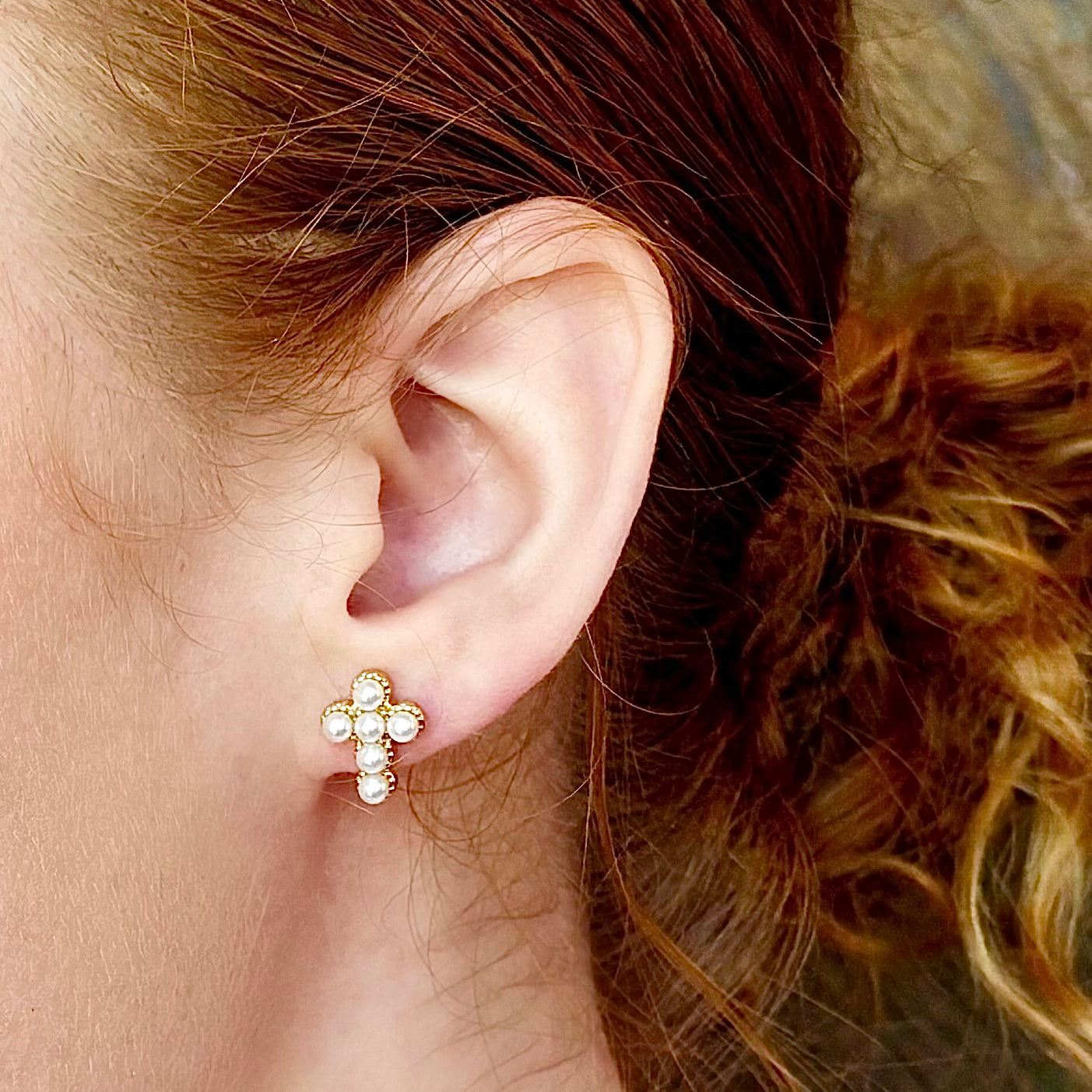 Holy Pearl Cross Studs