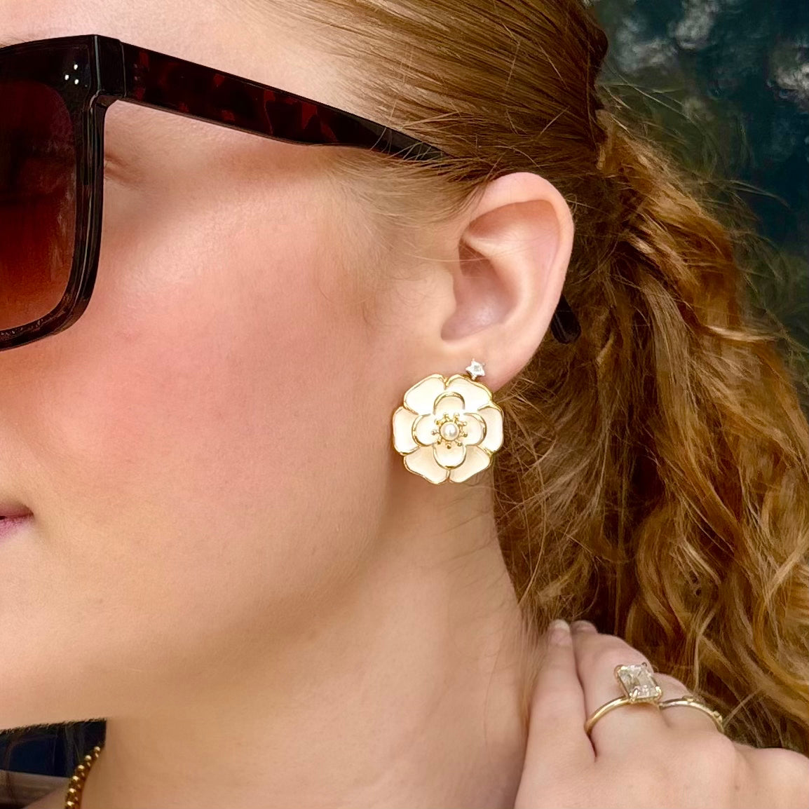 Ivory Blossom Flower Studs