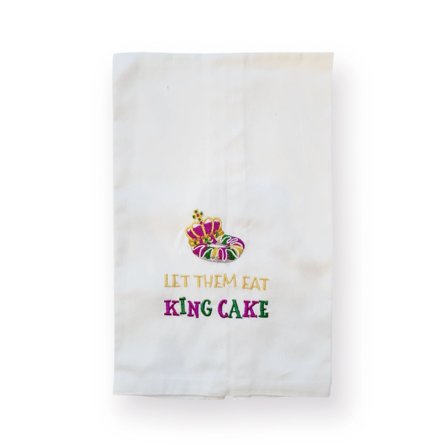 Let Them Eat King Cake Embroidered Tea Towel