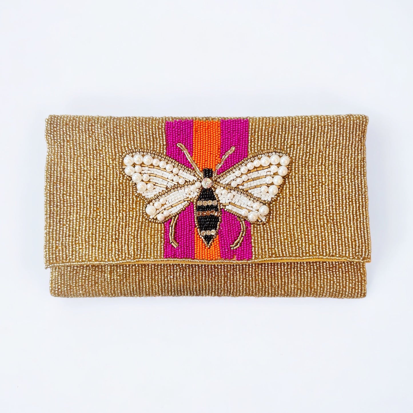 Beaded Gold, Pink, & Orange Bee Purse