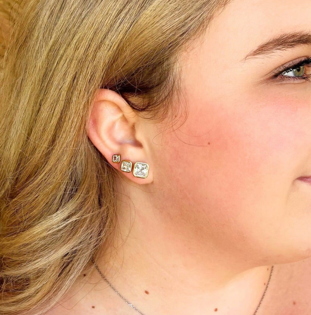 Gold Bevelled Diamond Studs