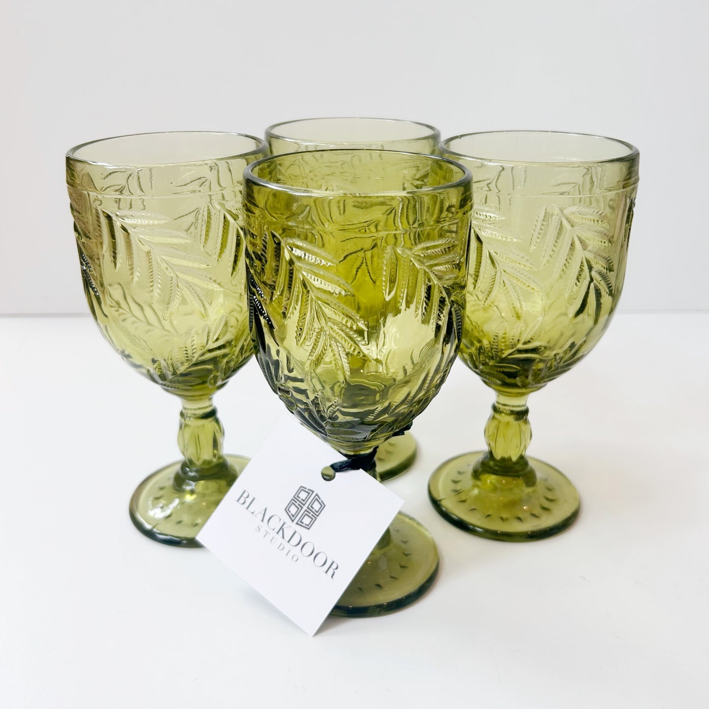 Fitz and Floyd Green Glass Palm Wine Goblets