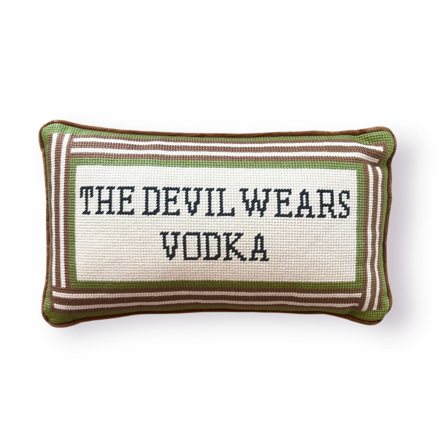 The Devil Wears Vodka Needlepoint Pillow