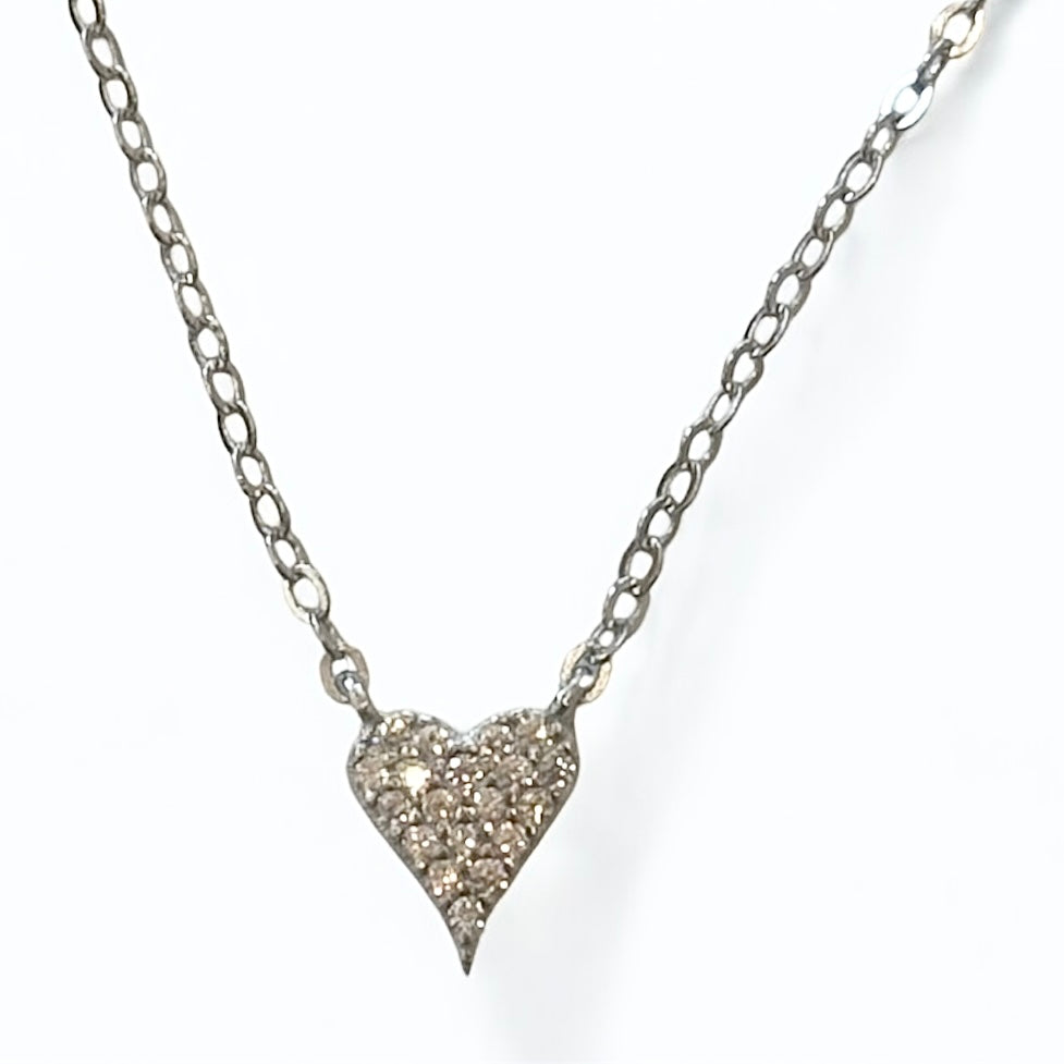 Silver Pavé Diamond Heart Necklace