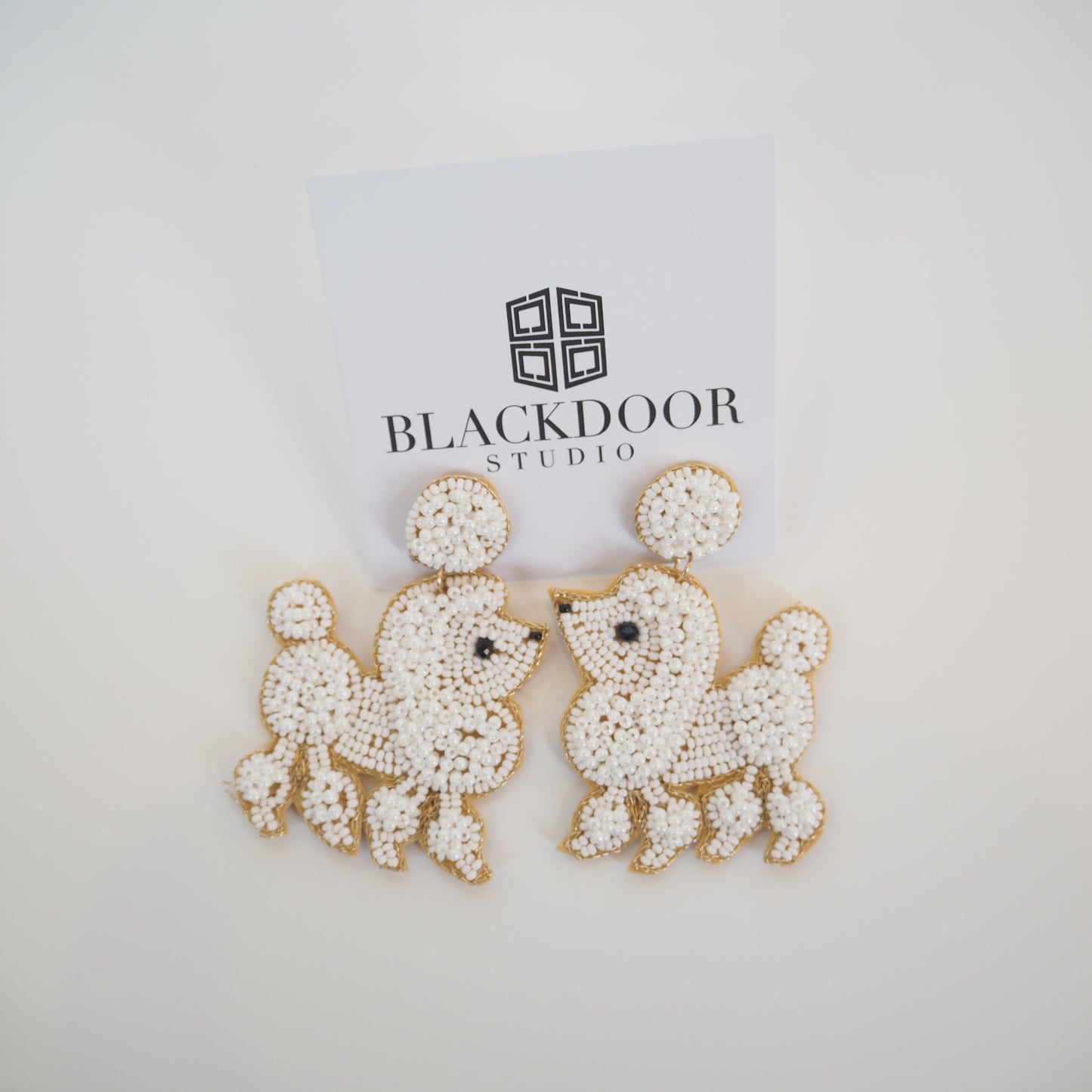 Beaded White Poodle Earrings