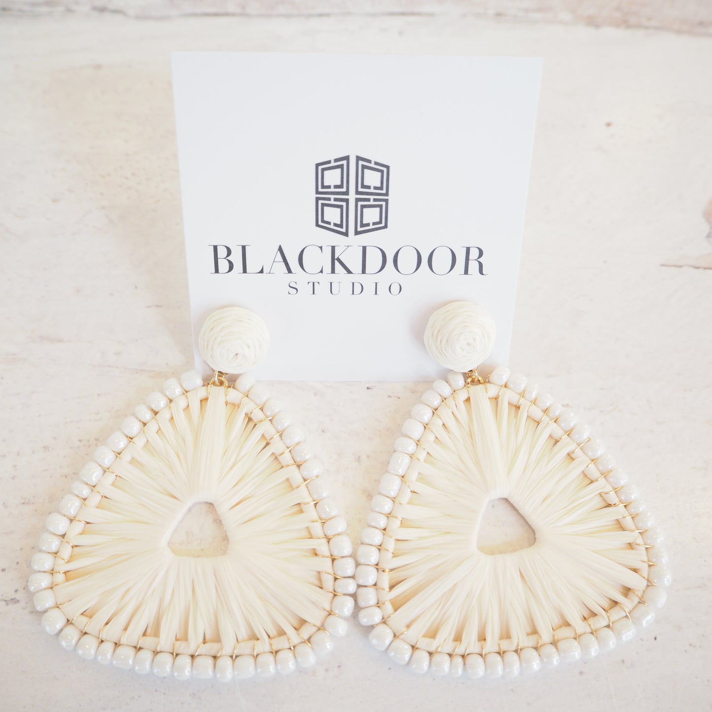 Beaded Raffia Palm Dangle Earrings