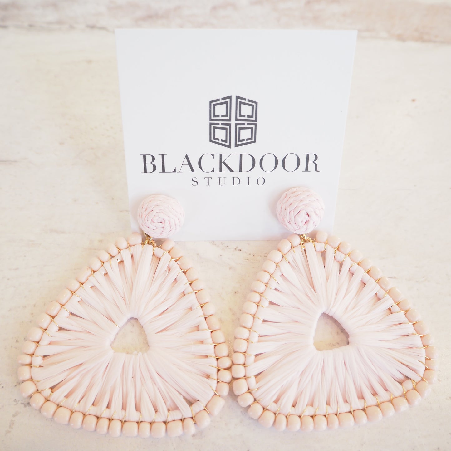 Beaded Raffia Palm Dangle Earrings