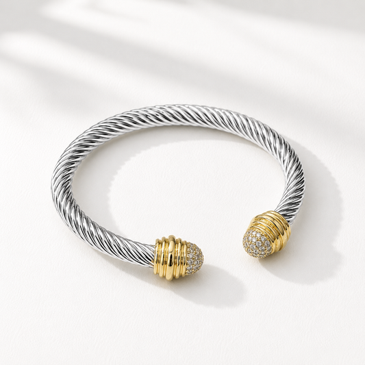 Pavé Endcap Twist Cable Cuff Bracelet