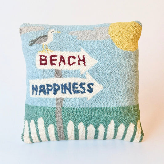 Happiness at the Beach Hooked Pillow