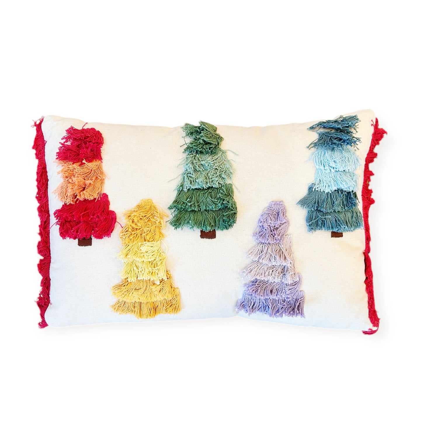 Colorful Ruffled Christmas Trees Pillow