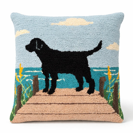 Lab on the Dock Hooked Pillow