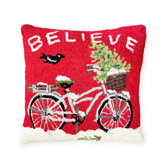 Believe Bicycle Holiday Pillow