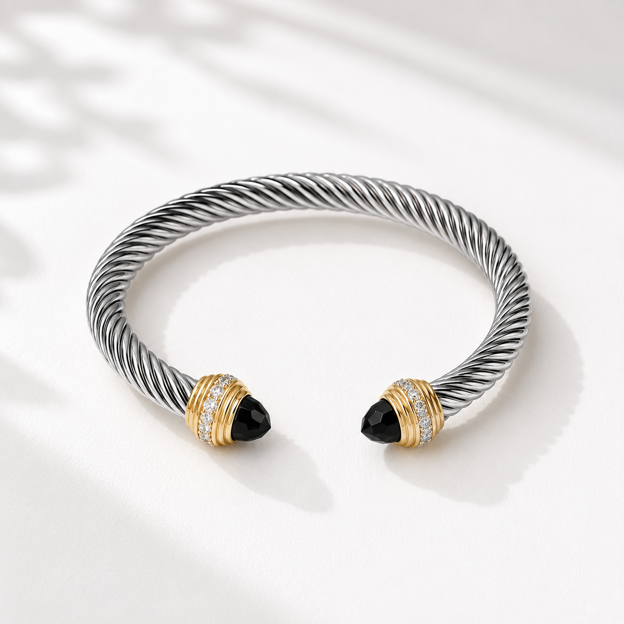 Black Luxe Two-Tone Cable Cuff Bracelet