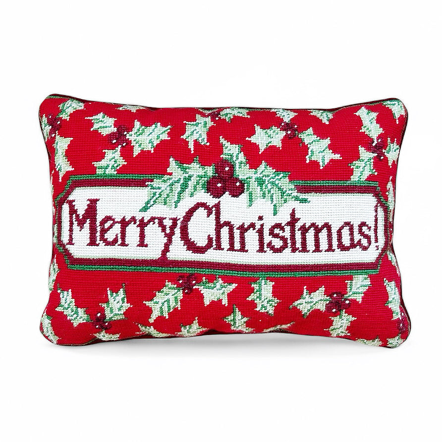 Merry Christmas Needlepoint Pillow