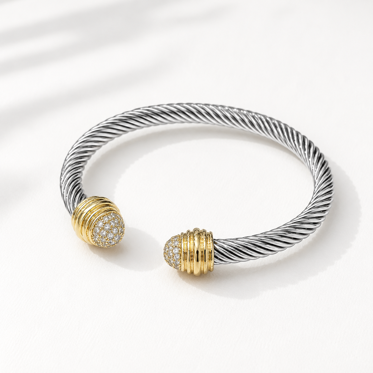 Pavé Endcap Twist Cable Cuff Bracelet