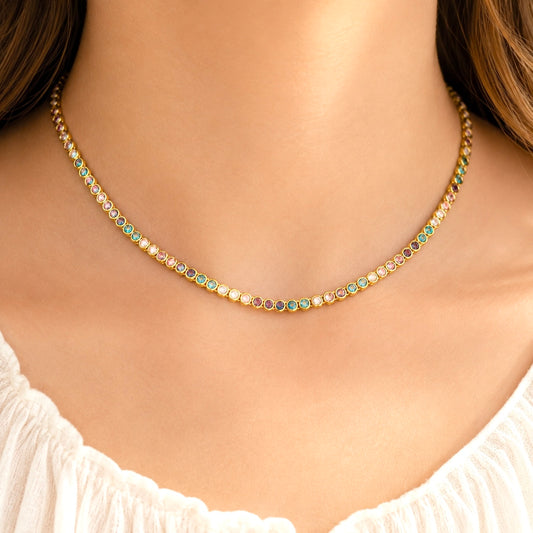 Golden Coast Rainbow Tennis Necklace