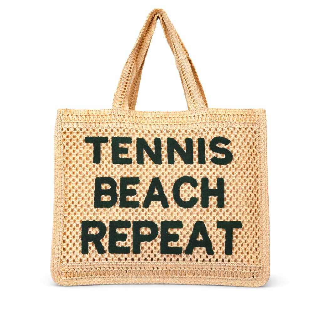 Straw Beach Tote Bag - Tennis Beach Repeat