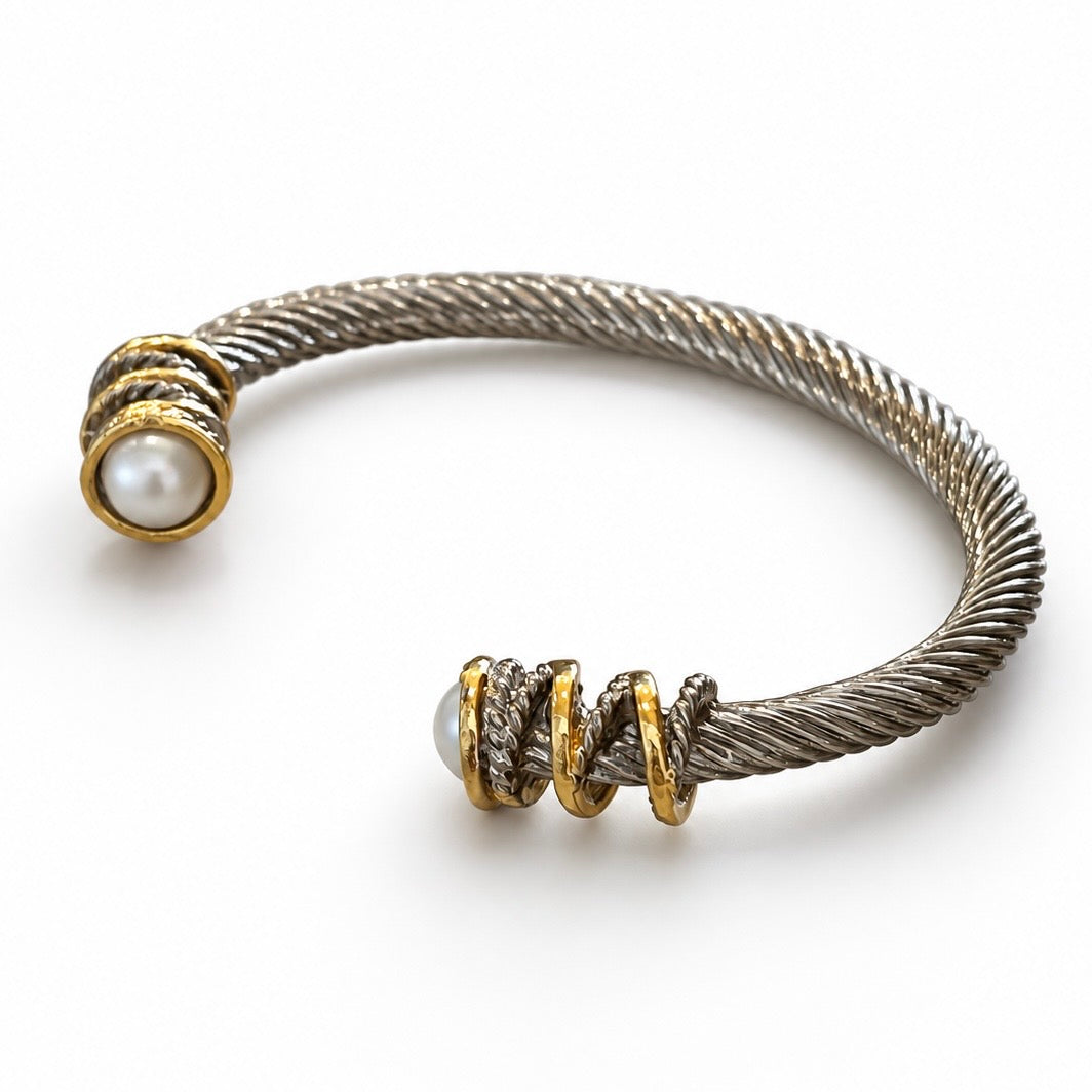Pearl Two-Tone Cable Cuff Bracelet