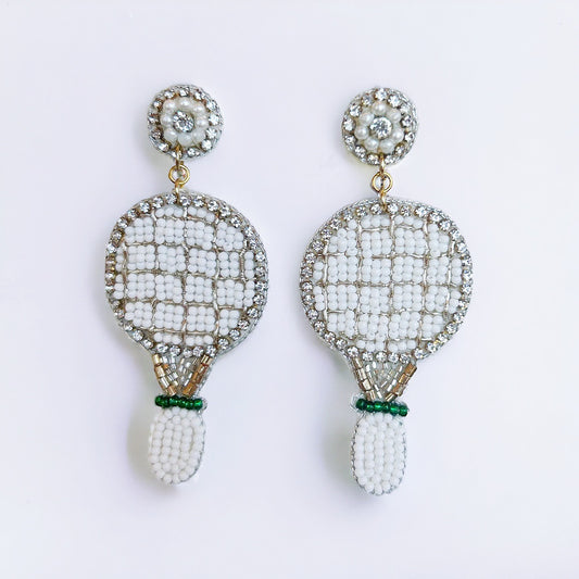 Beaded & Sparkly Tennis Racket Earrings