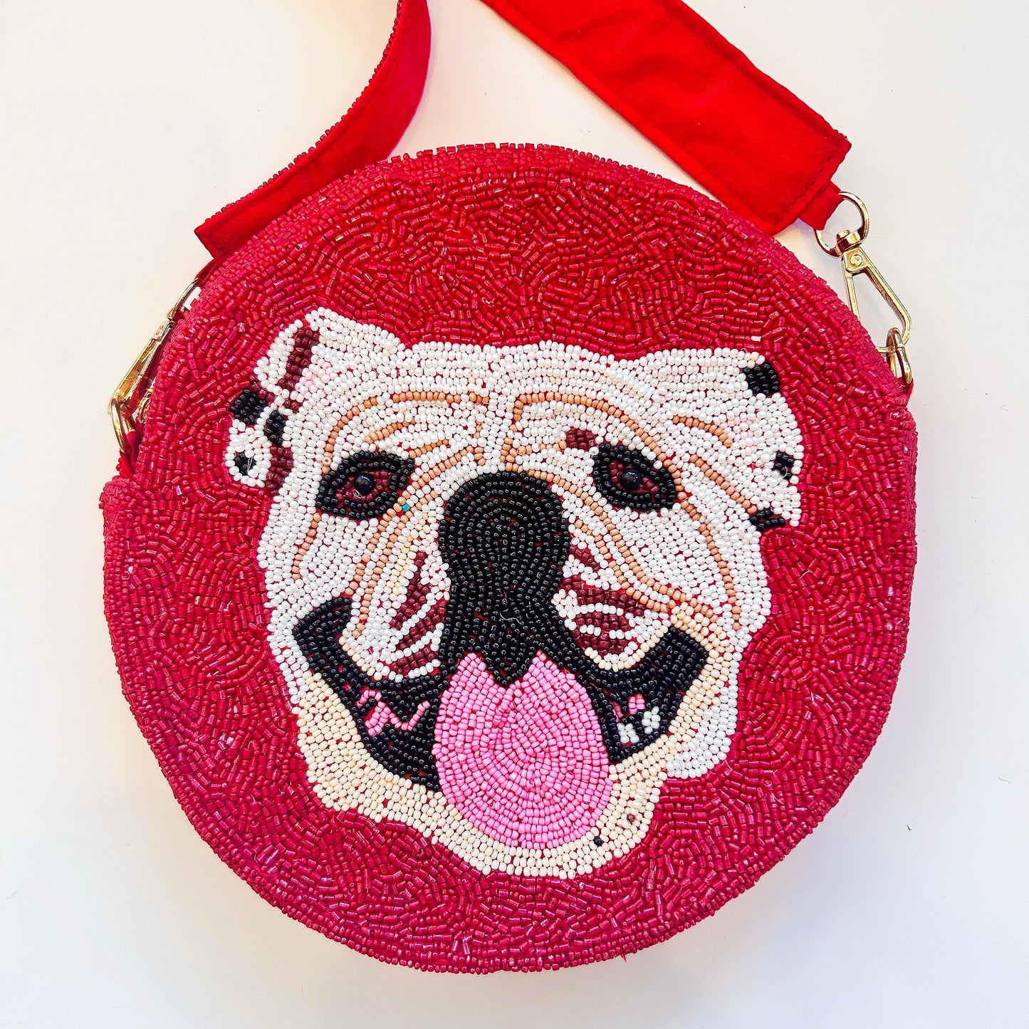 Beaded Round Bulldog Handbag