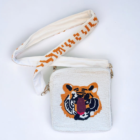 Beaded Tiger Crossbody Purse