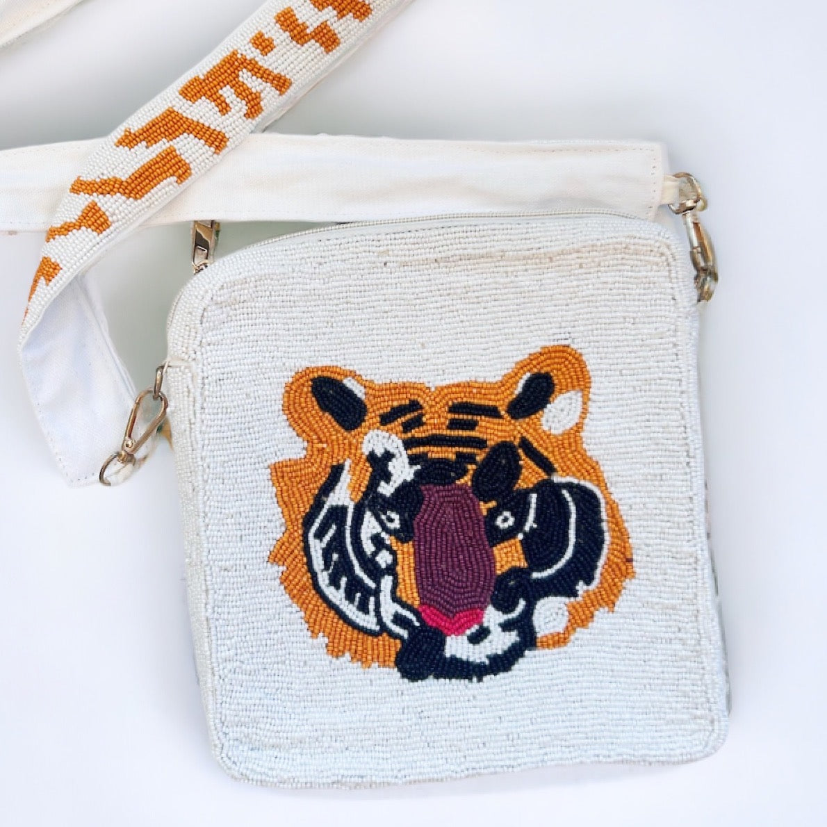 Beaded Tiger Crossbody Purse