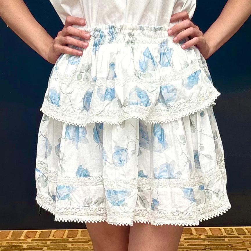 Blue Floral Ruffle Skirt ~Final Sale