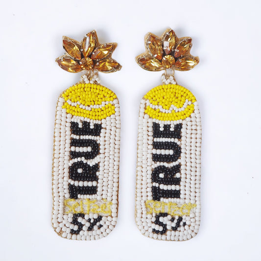 Beaded Truly Yellow and White Seltzer Earrings