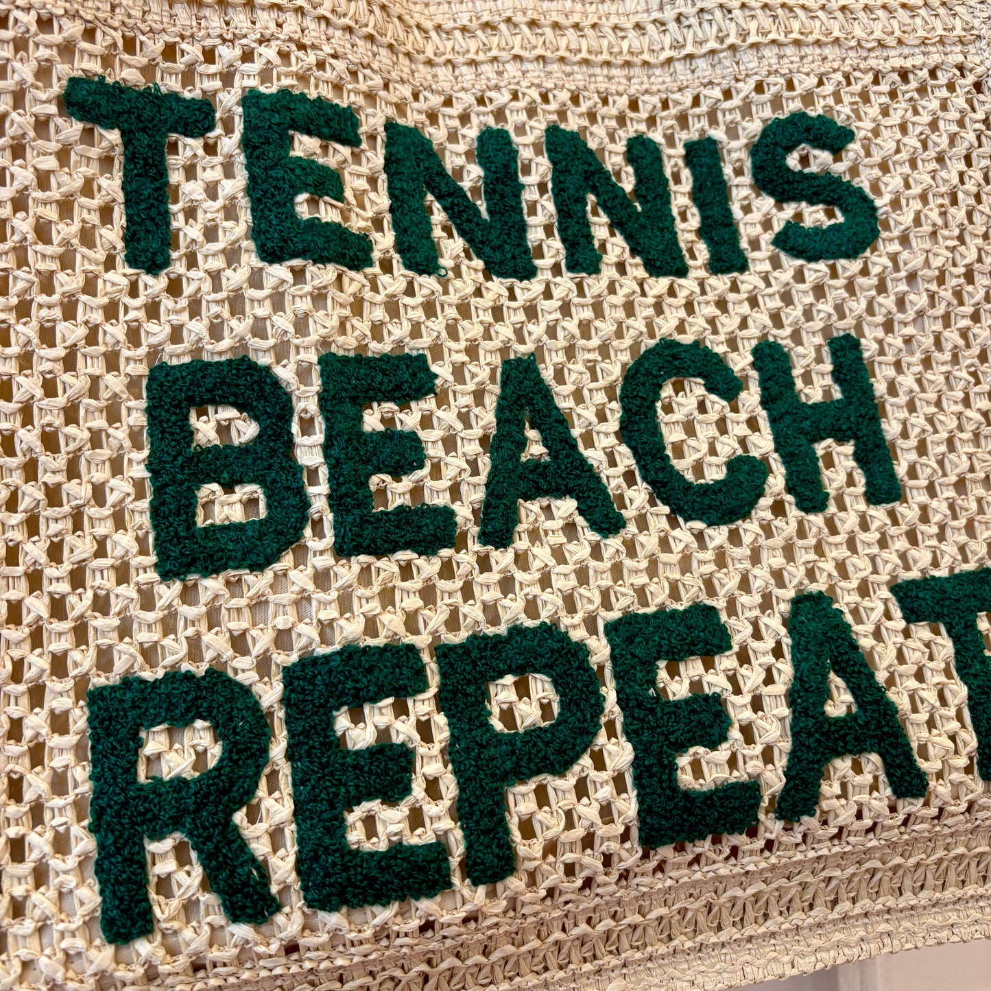 Straw Beach Tote Bag - Tennis Beach Repeat