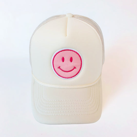 Tan & Pink Smiley Face Hat