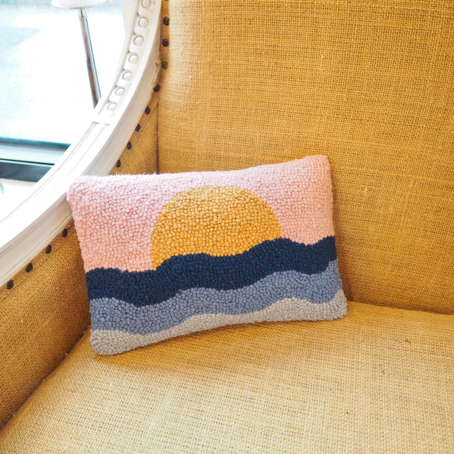 Ocean Sunset Hooked Pillow