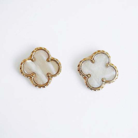 Pearly White and Gold Clover Studs