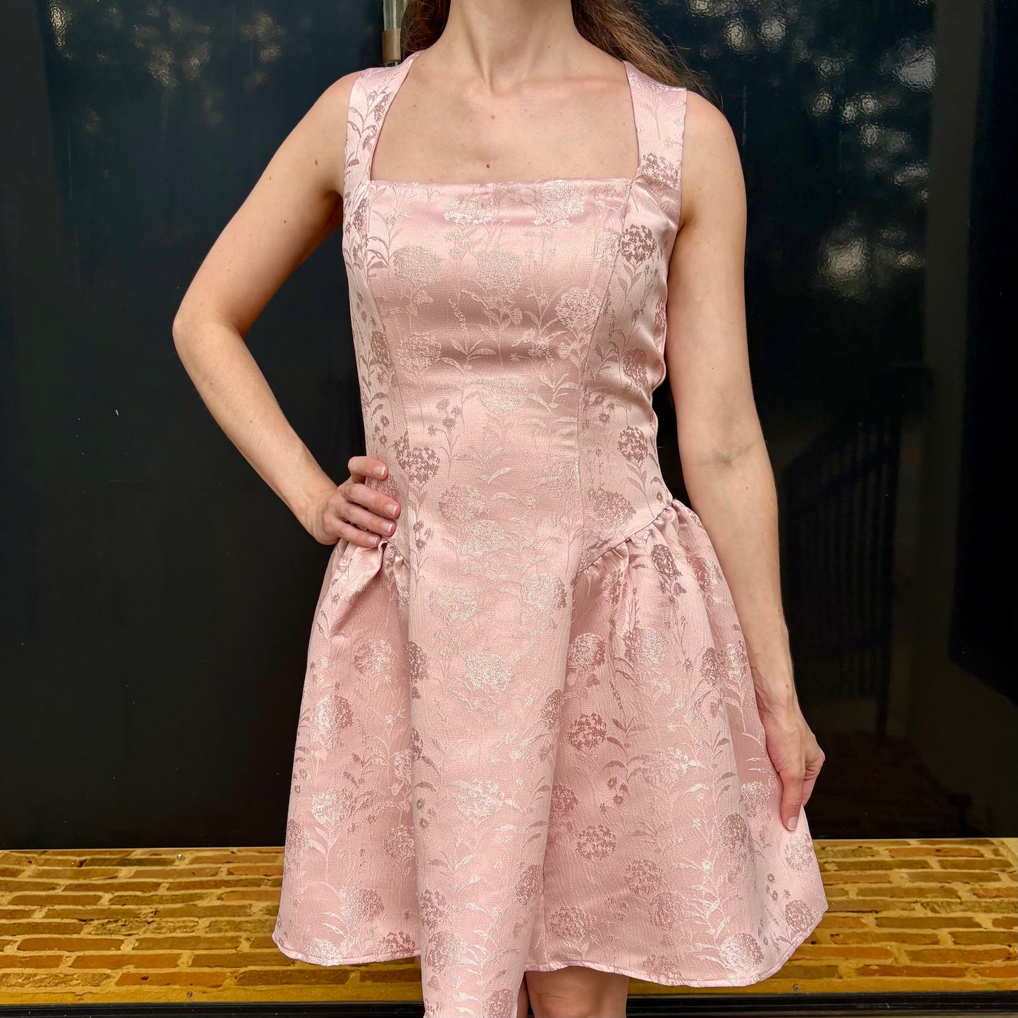 Pink Petal Jacquard Fit & Flare Dress