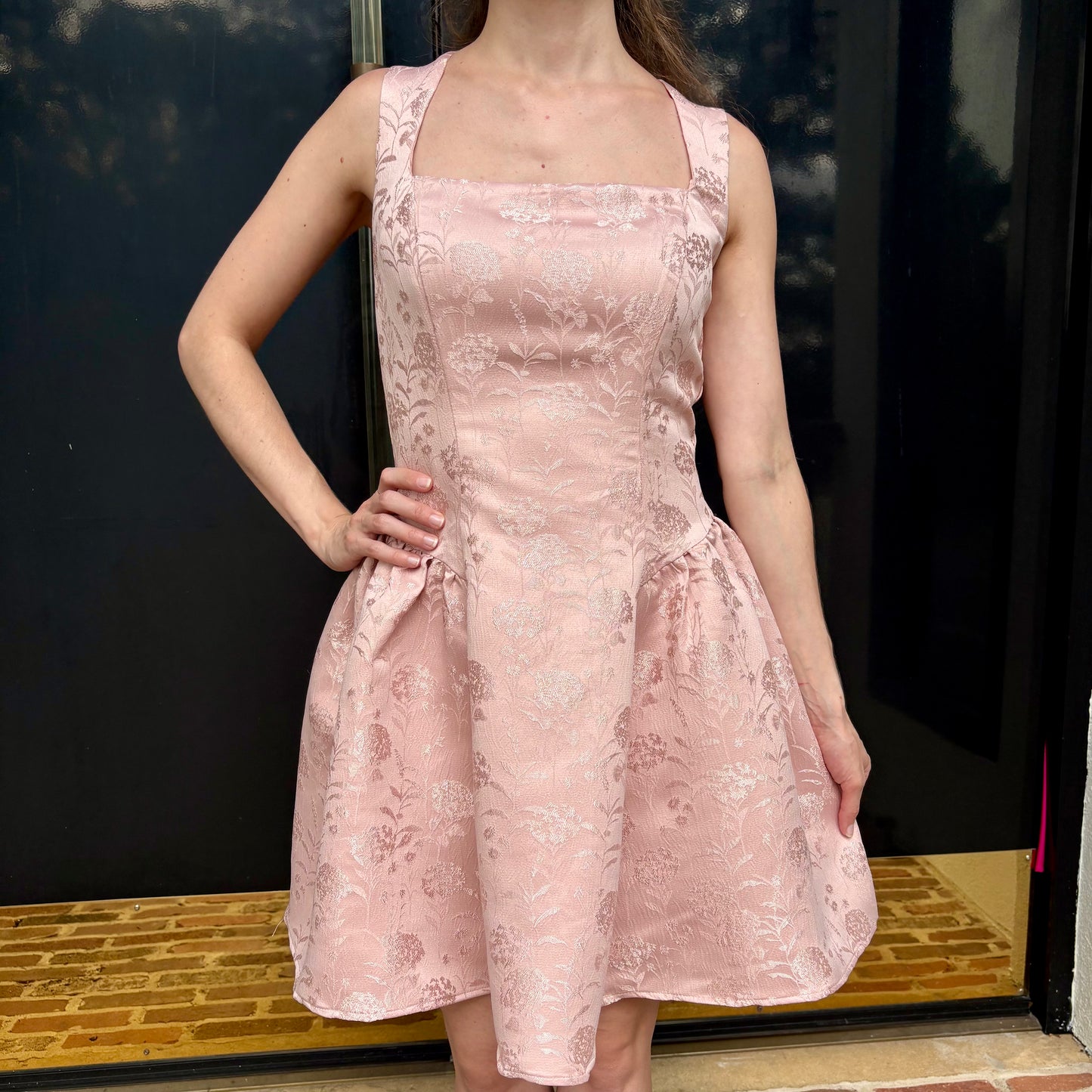 Pink Petal Jacquard Fit & Flare Dress