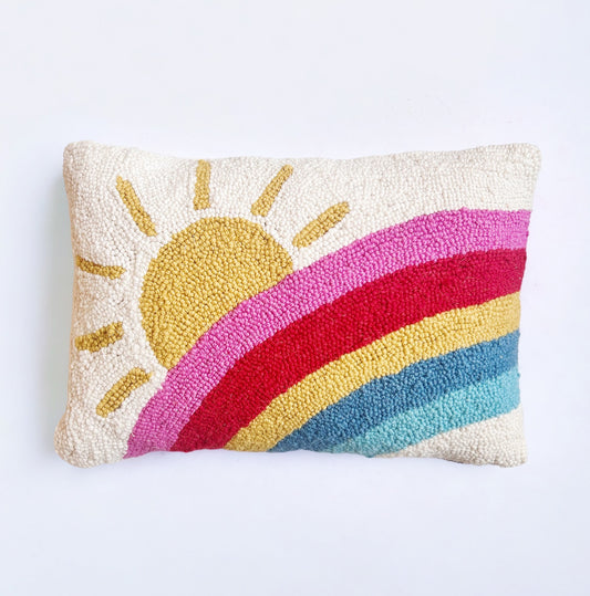 Hooked Rainbow Sunshine Pillow