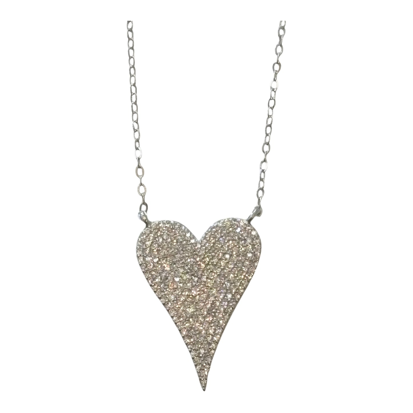 Silver Pavé Diamond Heart Necklace