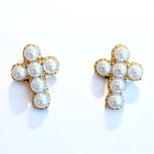 Holy Pearl Cross Studs