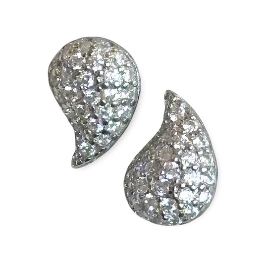 Silver Pavé Teardrop Studs