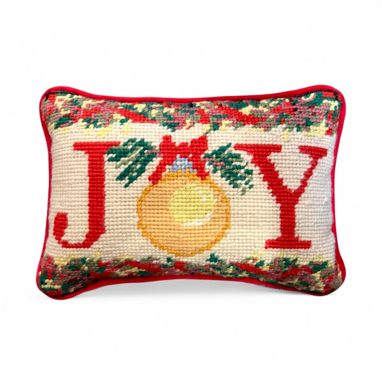 Joy Christmas Needlepoint Pillow