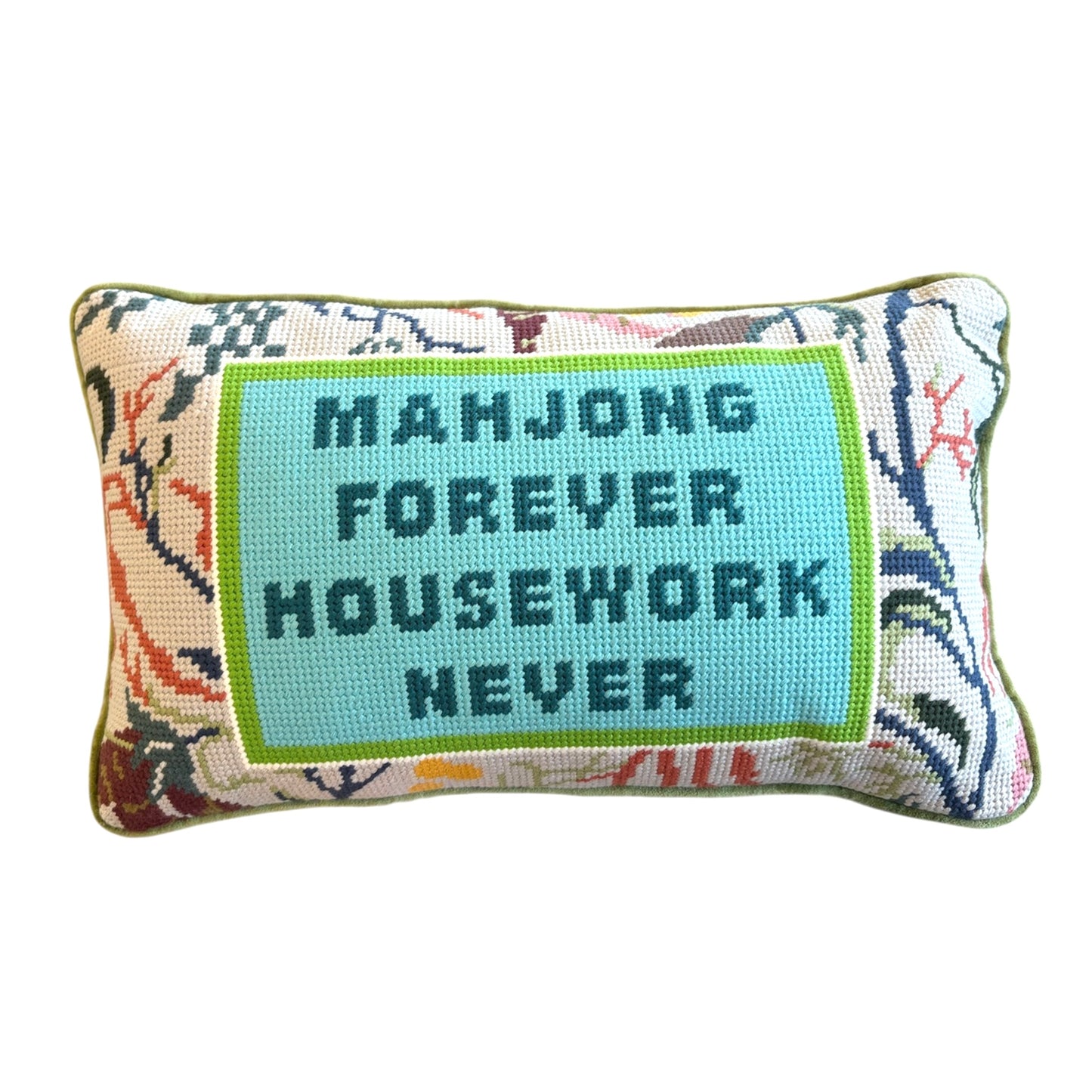 Mahjong Forever, Housework Never Needlepoint Pillow