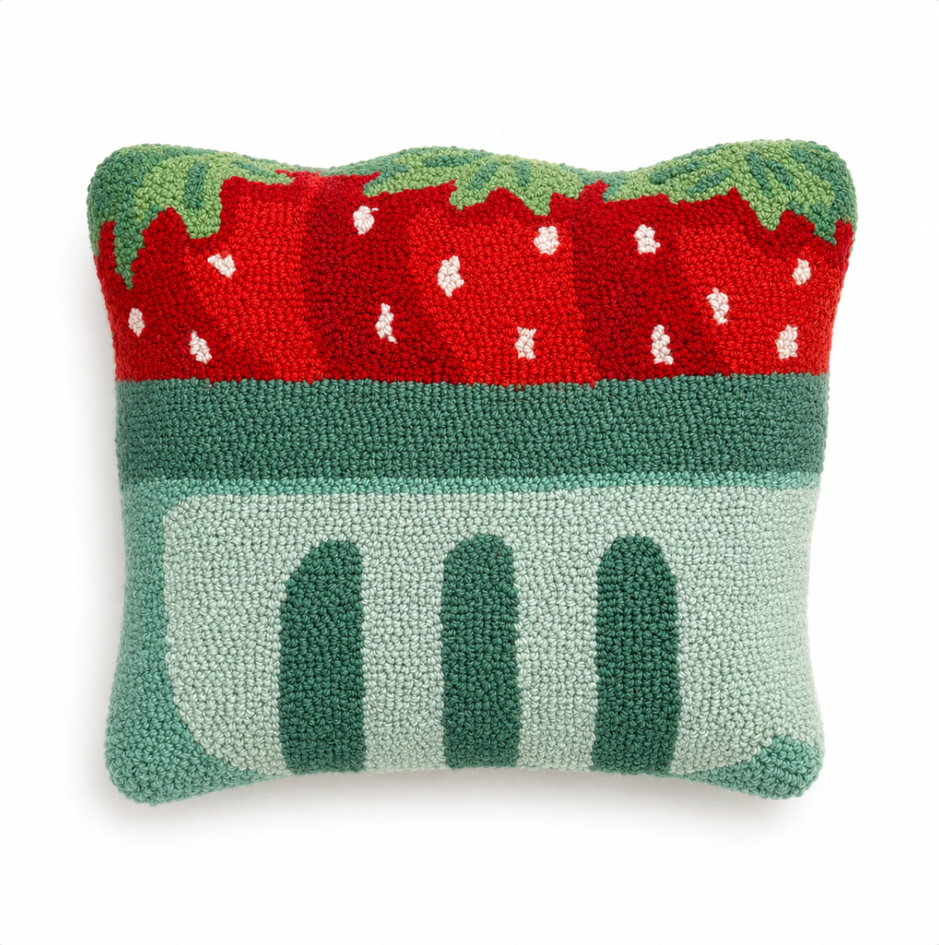 Strawberry Pint Hooked Pillow