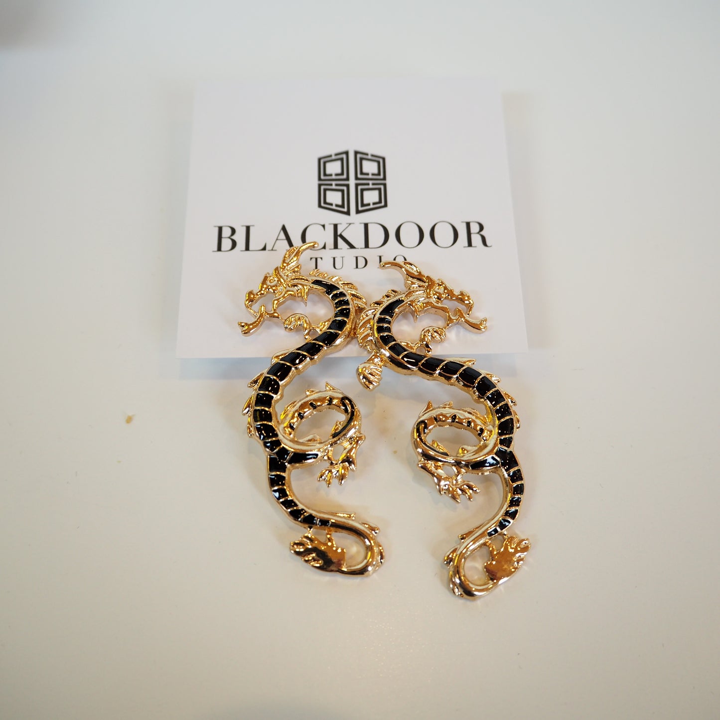 Black & White Gold Dragon Earrings