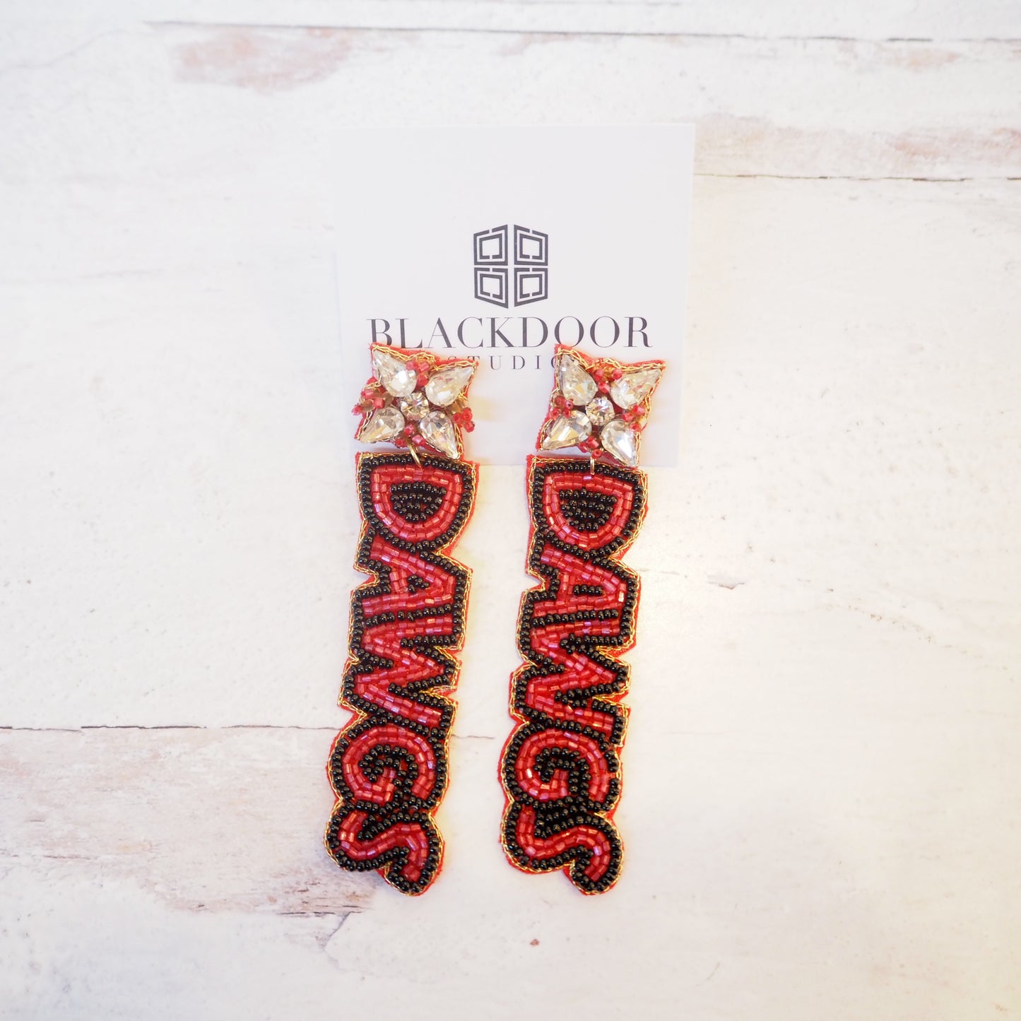 Beaded Black and Red Dawgs Earrings~SALE