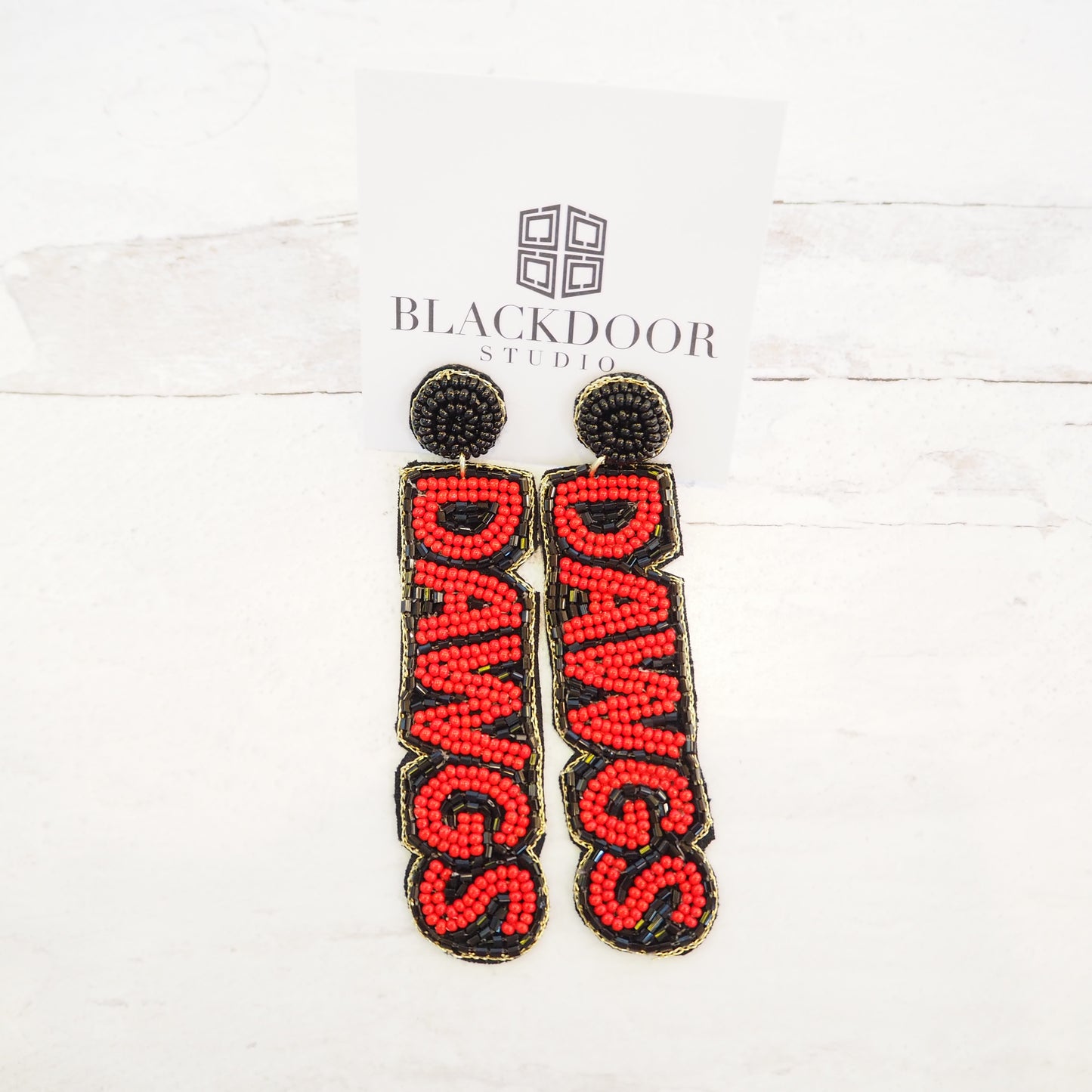 Beaded Black and Red Dawgs Earrings~SALE